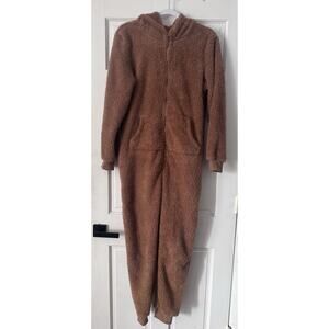 Victoria Secret PINK Medium Co-ZZZy Fleece Hooded Lounge One Piece Pajama M